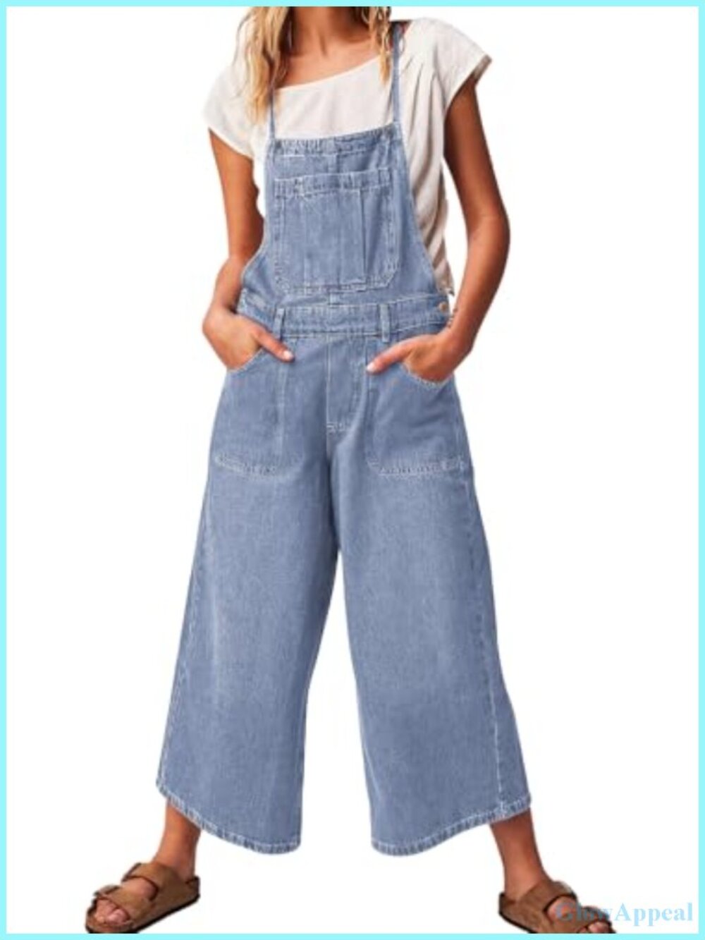 Women's Denim Overalls Adjustable Spaghetti Strap Wide Leg Baggy Crop Jean Bib